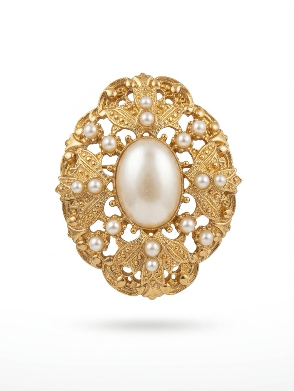 Vintage Gold Pearl Filigree Statement Brooch - Women Jewelry